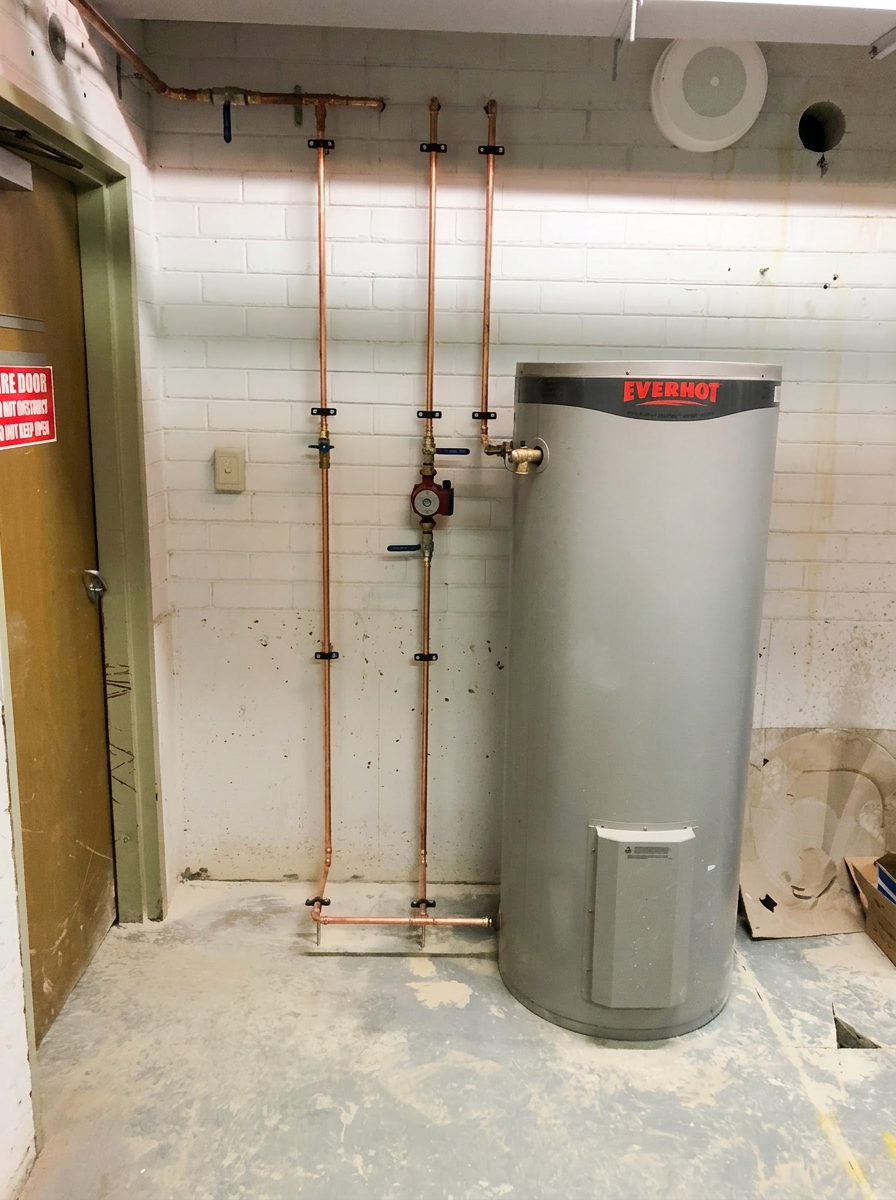 Installed hot water system with clean copper pipework by Hydrovic Plumbing Group